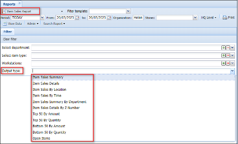 Some reports have been combined under an “Output Type” field within a single report.